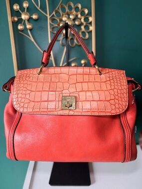 MCM red leather satchel bag